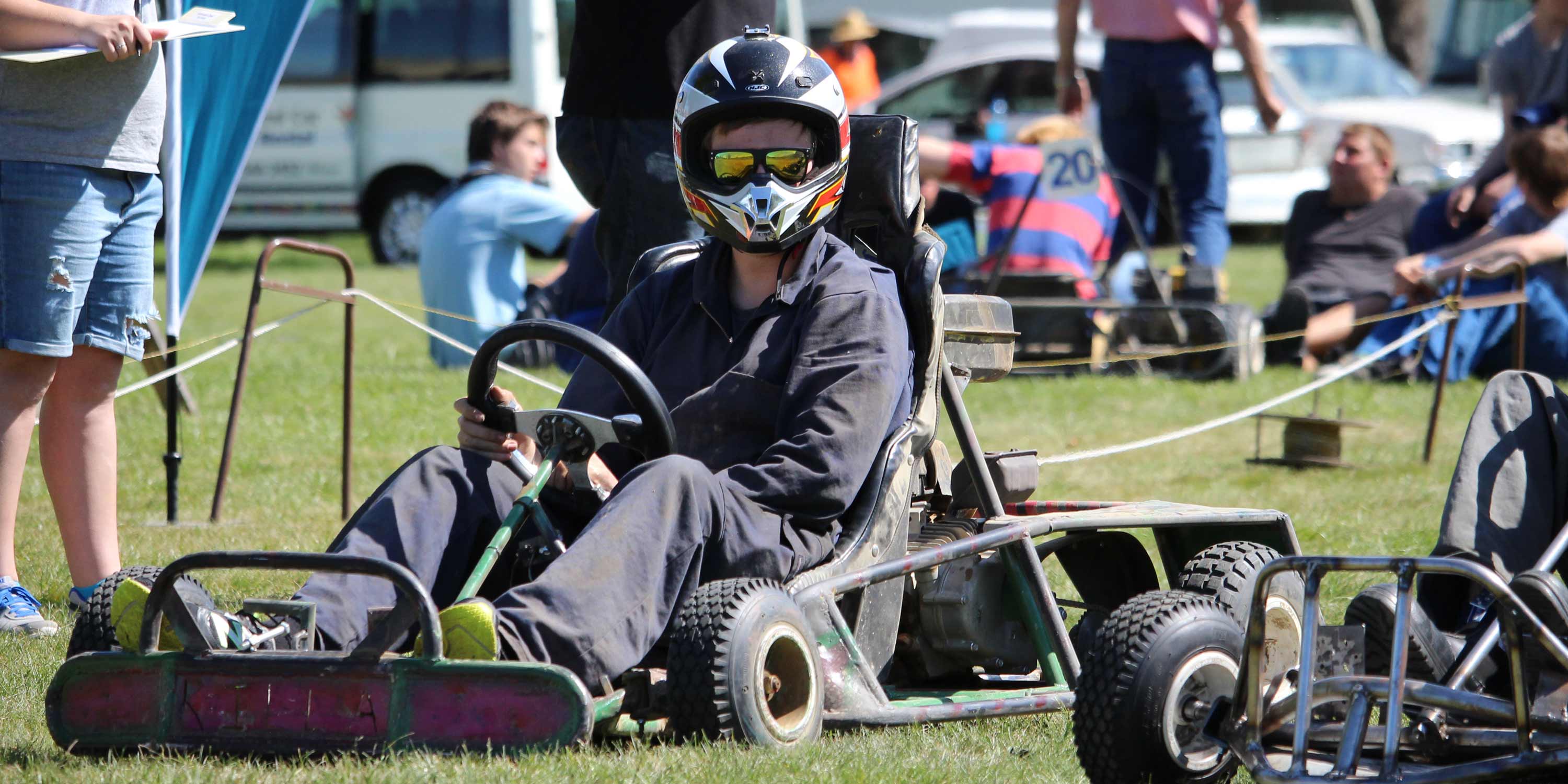 jordy muru from tapawera area school waits at the starting line nmit grass karts 2015